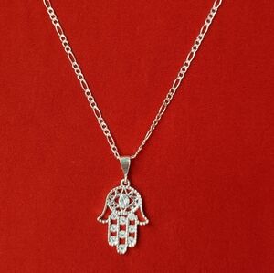 sterling silver  hand of fatima chain‎ and pendant charm spiritual jewelry with…